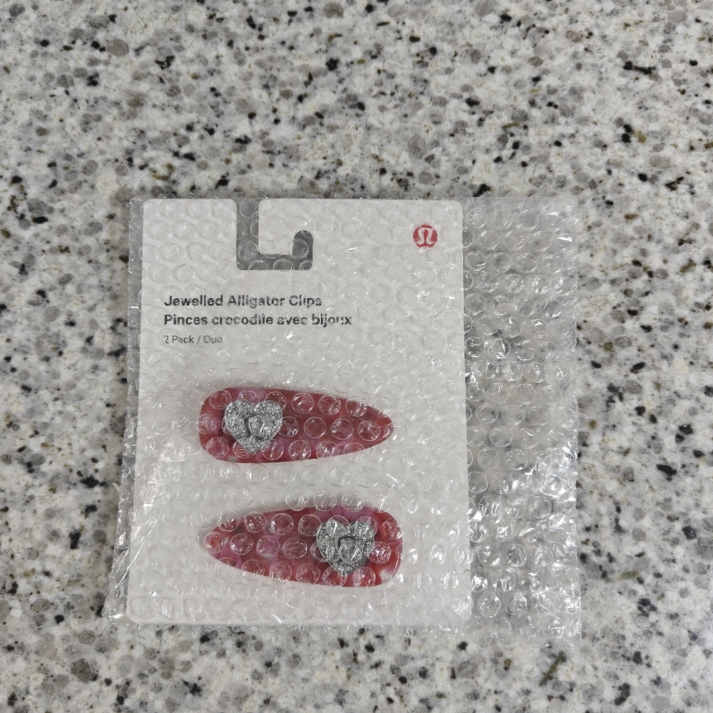 Lululemon Jewelled Alligator Clips 2 Pack (Oxford Red/Candy Cloud/Silver)